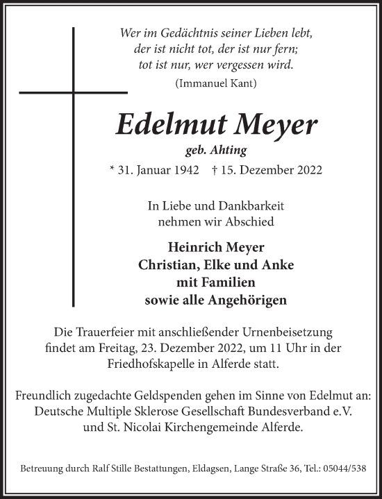 Traueranzeige von Edelmut Meyer von Neue Deister-Zeitung