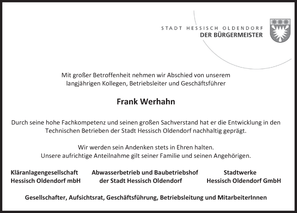  Traueranzeige für Frank Werhahn vom 06.12.2022 aus Deister- und Weserzeitung