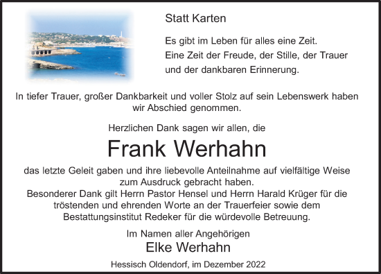 Traueranzeige von Frank Werhahn von Deister- und Weserzeitung
