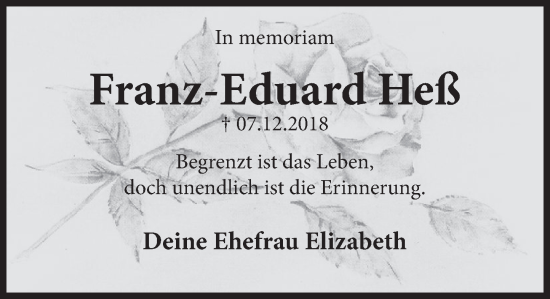 Traueranzeige von Franz-Eduard Heß von Deister- und Weserzeitung