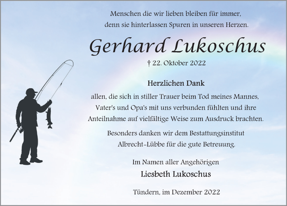  Traueranzeige für Gerhard Lukoschus vom 03.12.2022 aus Deister- und Weserzeitung