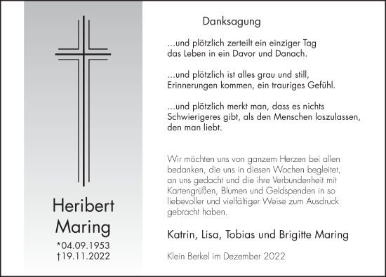 Traueranzeige von Heribert Maring von Deister- und Weserzeitung