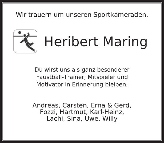 Traueranzeige von Heribert Maring von Deister- und Weserzeitung