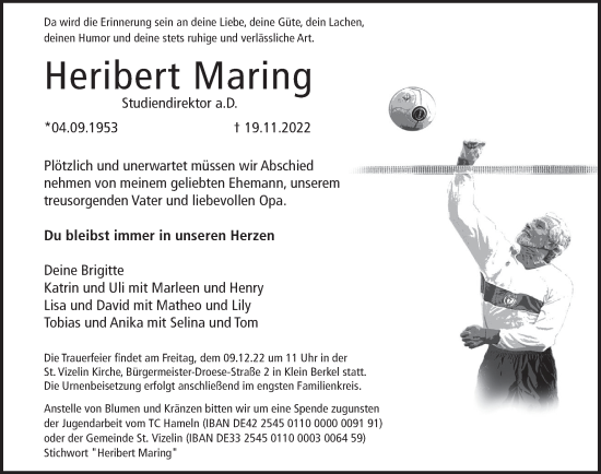 Traueranzeige von Heribert Maring von Deister- und Weserzeitung