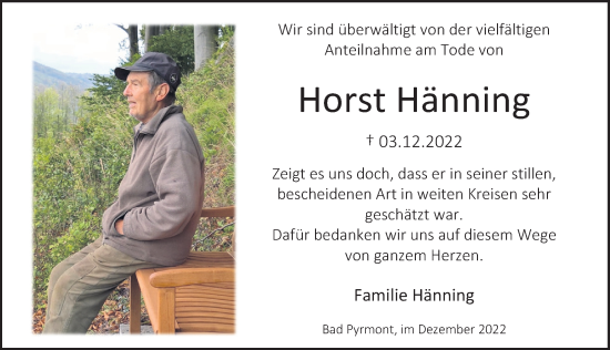 Traueranzeige von Horst Hänning von Deister- und Weserzeitung