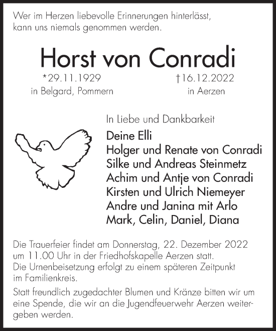 Traueranzeige von Horst  von Conradi von Deister- und Weserzeitung