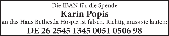 Traueranzeige von Karin Popis von Deister- und Weserzeitung