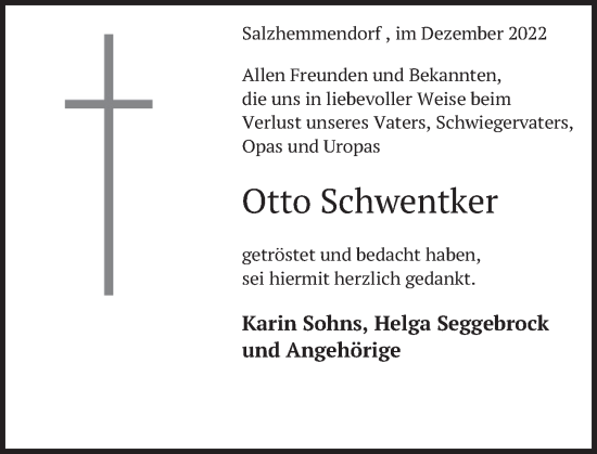 Traueranzeige von Otto Schwentker von Deister- und Weserzeitung