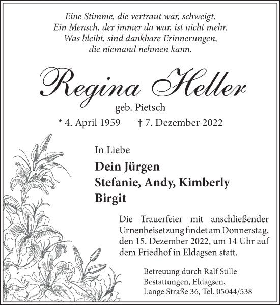 Traueranzeige von Regina Heller von Neue Deister-Zeitung