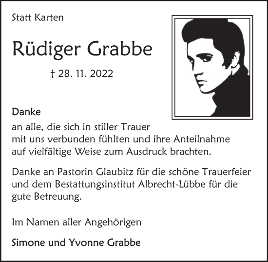 Traueranzeige von Rüdiger Grabbe von Deister- und Weserzeitung