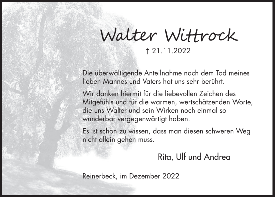 Traueranzeige von Walter Wittrock von Deister- und Weserzeitung