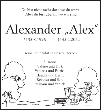 Traueranzeige von Alexander  von Deister- und Weserzeitung