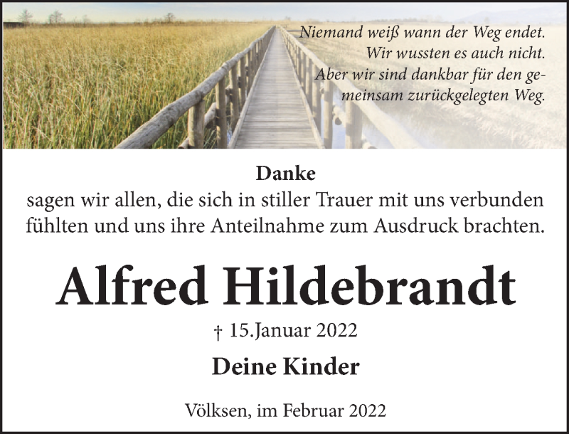  Traueranzeige für Alfred Hildebrandt vom 26.02.2022 aus Neue Deister-Zeitung