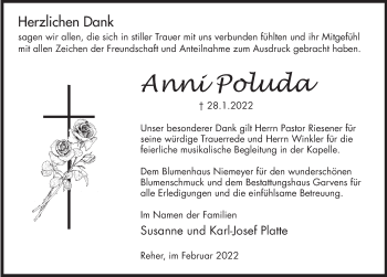 Traueranzeige von Anni Poluda von Deister- und Weserzeitung