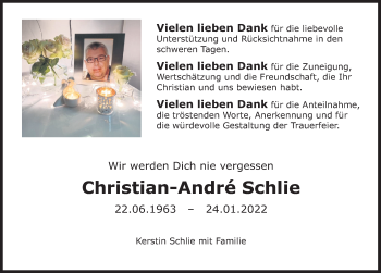 Traueranzeige von Christian-Andre Schlie von Deister- und Weserzeitung