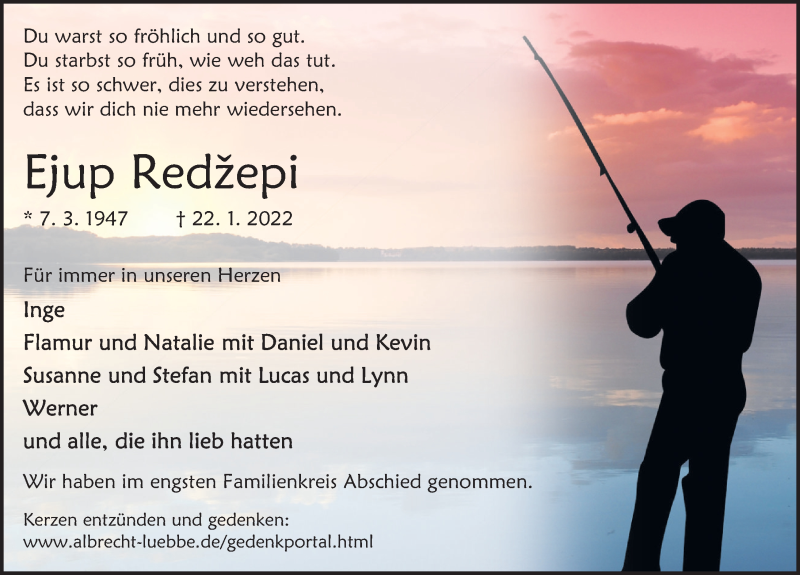 Traueranzeige für Ejup Redžepi vom 04.02.2022 aus Deister- und Weserzeitung