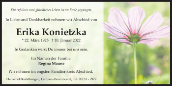 Traueranzeige von Erika Konietzka von Deister- und Weserzeitung