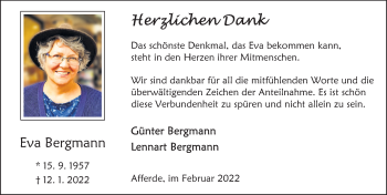 Traueranzeige von Eva Bergmann von Deister- und Weserzeitung
