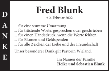 Traueranzeige von Fred Blunk von Neue Deister-Zeitung