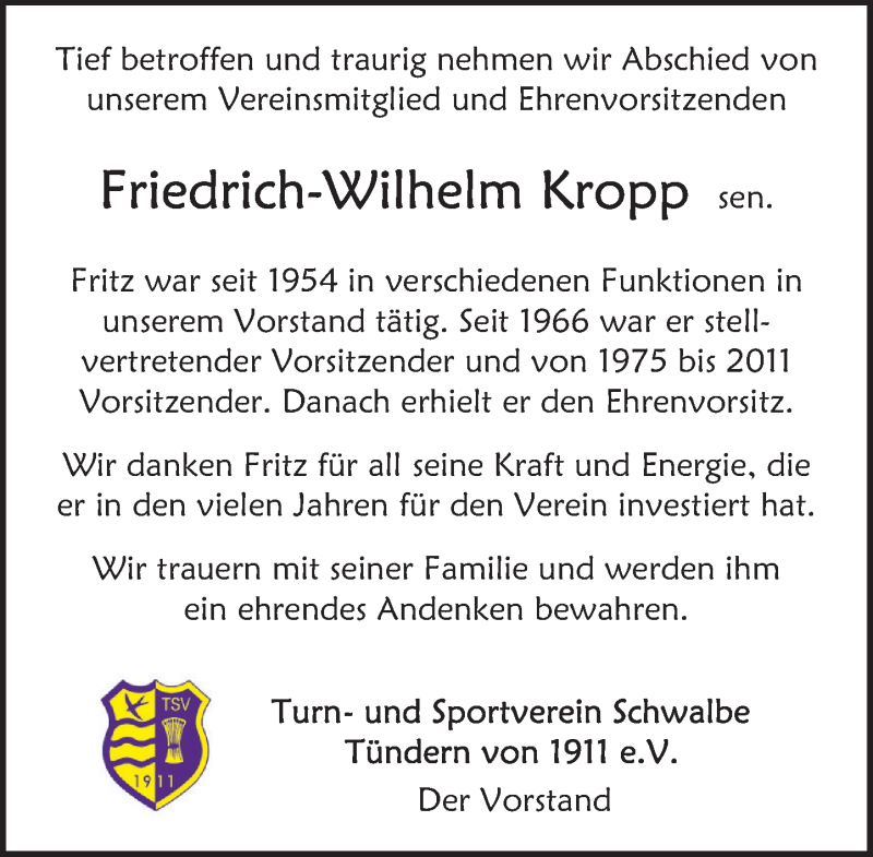  Traueranzeige für Friedrich-Wilhelm Kropp vom 12.02.2022 aus Deister- und Weserzeitung