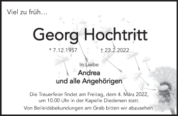 Traueranzeige von Georg Hochtritt von Deister- und Weserzeitung
