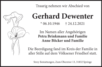Traueranzeige von Gerhard Dewenter von Neue Deister-Zeitung