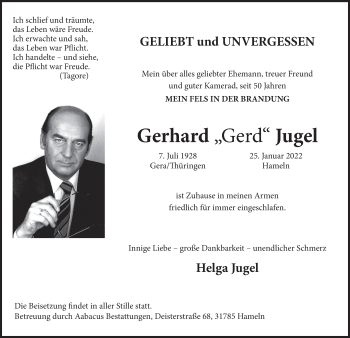 Traueranzeige von Gerhard  Jugel von Deister- und Weserzeitung