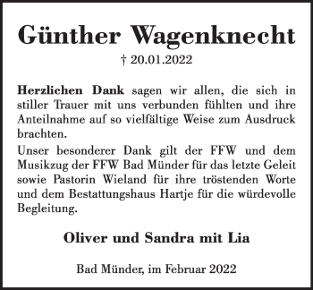 Traueranzeige von Günther Wagenknecht von Neue Deister-Zeitung