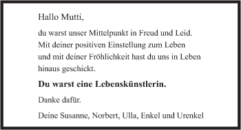 Traueranzeige von Hallo Mutti  von Deister- und Weserzeitung
