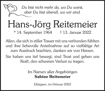 Traueranzeige von Hans-Jörg Reitemeier von Neue Deister-Zeitung