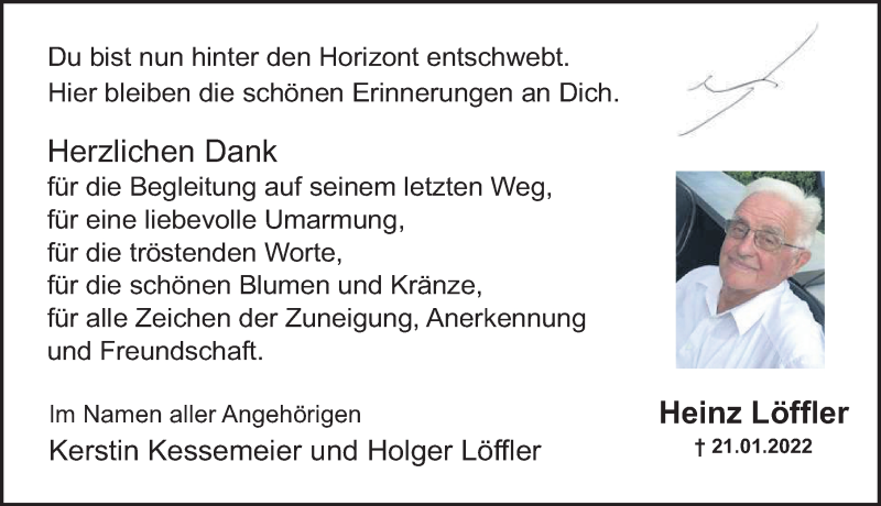  Traueranzeige für Heinz Löffler vom 26.02.2022 aus Deister- und Weserzeitung
