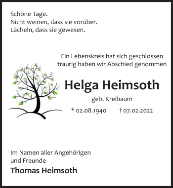 Traueranzeige von Helga Heimsoth von Deister- und Weserzeitung