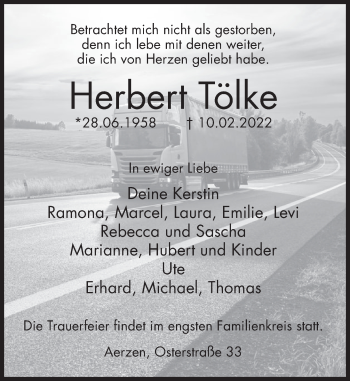 Traueranzeige von Herbert Tölke von Deister- und Weserzeitung