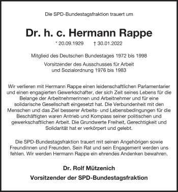 Traueranzeige von Hermann Rappe von Deister- und Weserzeitung
