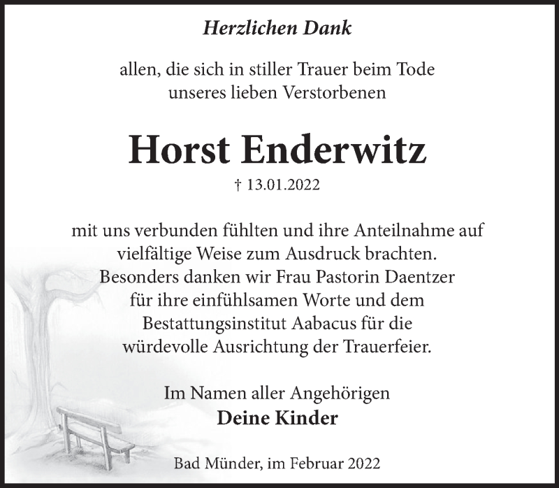  Traueranzeige für Horst Enderwitz vom 19.02.2022 aus Neue Deister-Zeitung