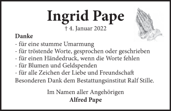 Traueranzeige von Ingrid Pape von Neue Deister-Zeitung