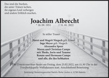 Traueranzeige von Joachim Albrecht von Deister- und Weserzeitung