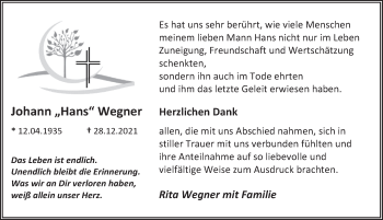 Traueranzeige von Johann  Wegner von Deister- und Weserzeitung
