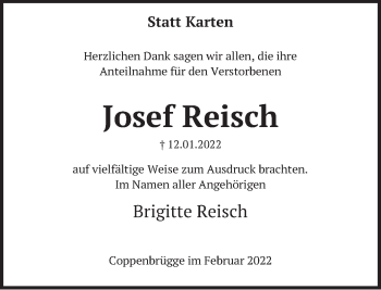 Traueranzeige von Josef Reisch von Deister- und Weserzeitung