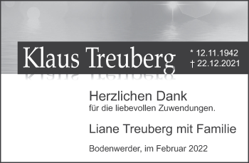 Traueranzeige von Klaus Treuber von Deister- und Weserzeitung