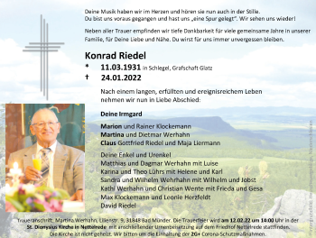 Traueranzeige von Konrad Riedel von Neue Deister-Zeitung