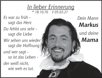 Traueranzeige von Markus  von Deister- und Weserzeitung