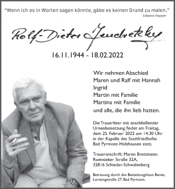 Traueranzeige von Rolf-Dieter Jendretzky von Deister- und Weserzeitung