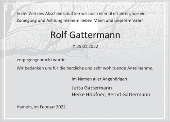 Traueranzeige von Rolf Gattermann von Deister- und Weserzeitung
