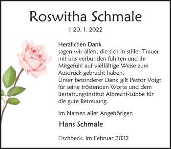 Traueranzeige von Roswitha Schmale von Deister- und Weserzeitung