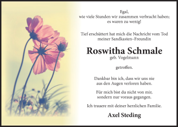 Traueranzeige von Roswitha Schmale von Deister- und Weserzeitung