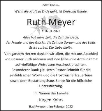 Traueranzeige von Ruth Meyer von Deister- und Weserzeitung