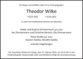 Traueranzeige von Theodor Wilke von Deister- und Weserzeitung