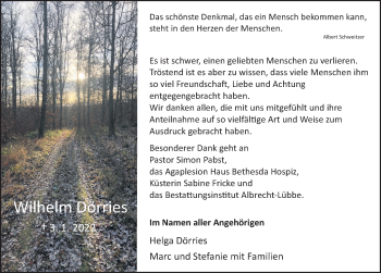 Traueranzeige von Wilhelm Dörries von Deister- und Weserzeitung