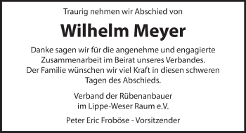 Traueranzeige von Wilhelm Meyer von Deister- und Weserzeitung